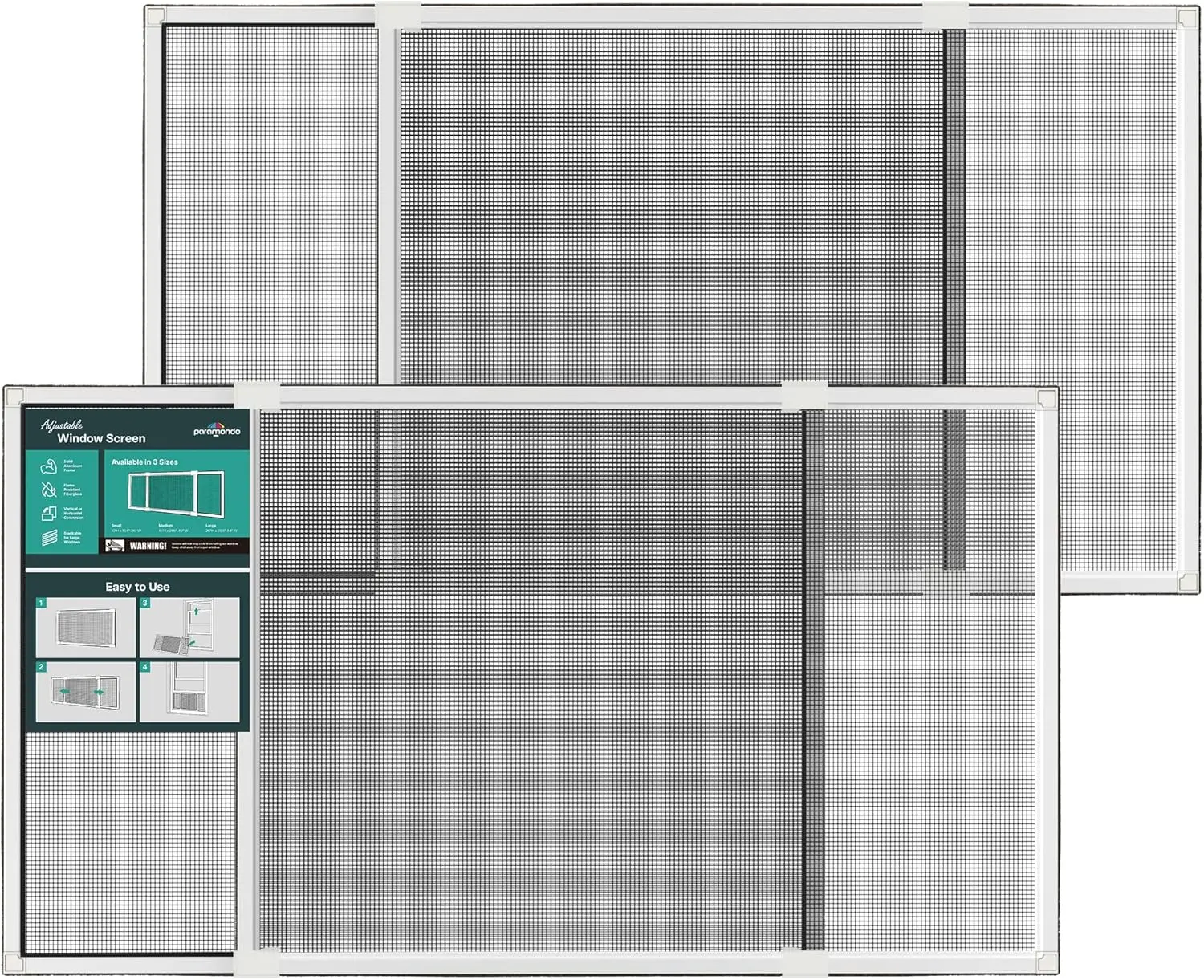 

Регулируемая раздвижная оконная сетка, горизонтальная (20 дюймов в высоту x 28,6-54 дюйма в ширину, 2 шт.) для замены в доме