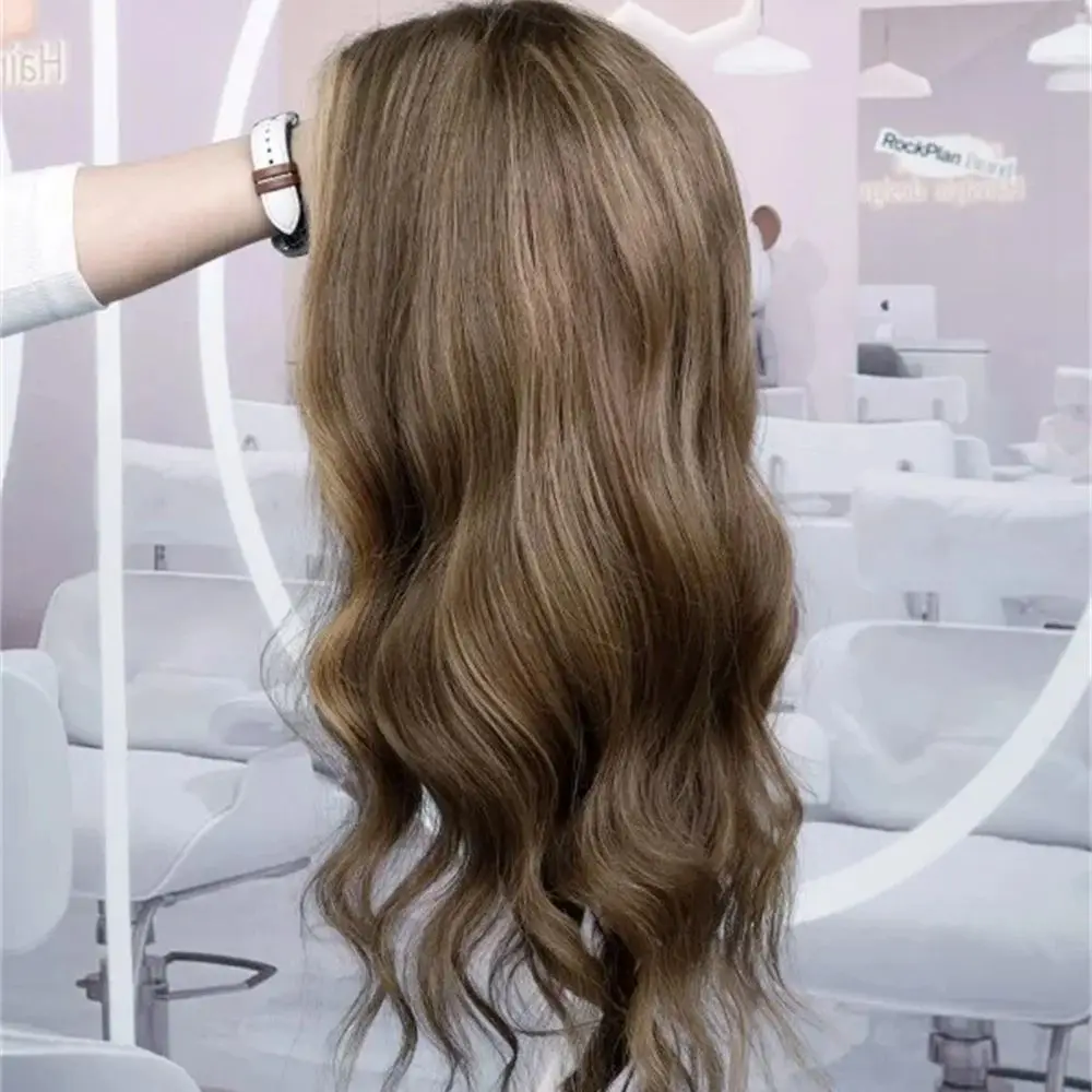 

Brunette Blonde Loose Wave Wig Synthetic HD Lace Front Wig Realistic Look For Women Natural Looking Middle Part Glueless Wig