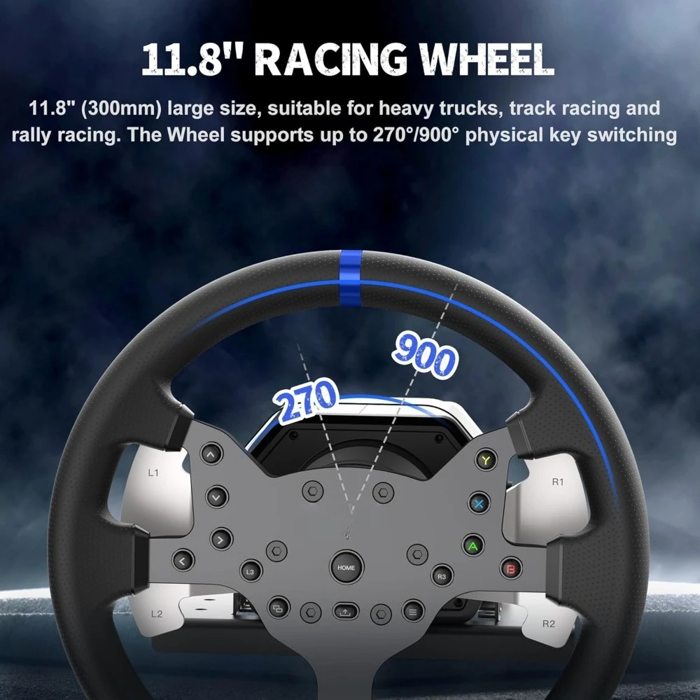 Sim Racing Steering Wheel 270 to 900 Degrees Adjustable with Force Feedback 3.2Nm Hall Sensor Pedals H Shifter for PC PS4
