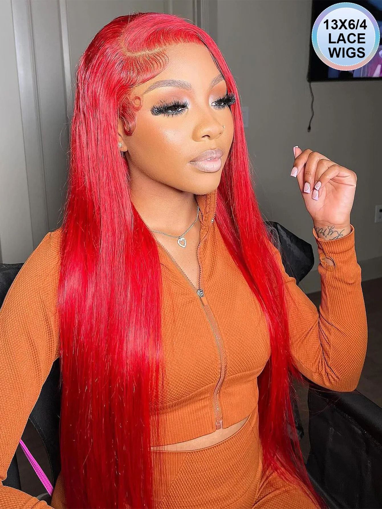 Hot Red Silky Strai…
