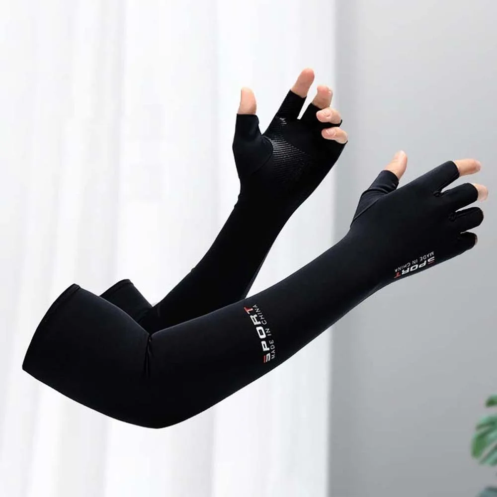 Thin Half Finger Ice Sleeves Two Fingers with Exposed Sun Protection Summer Long Arm Covers Breathable Polyester