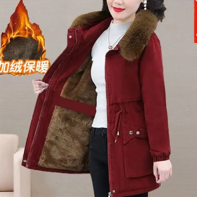 Autumn Winter Female Cotton Padded Coat 2024 New Ladies Medium Long Styles Lamb Wool Outwear Women Large Size 6XL Parka Jacket