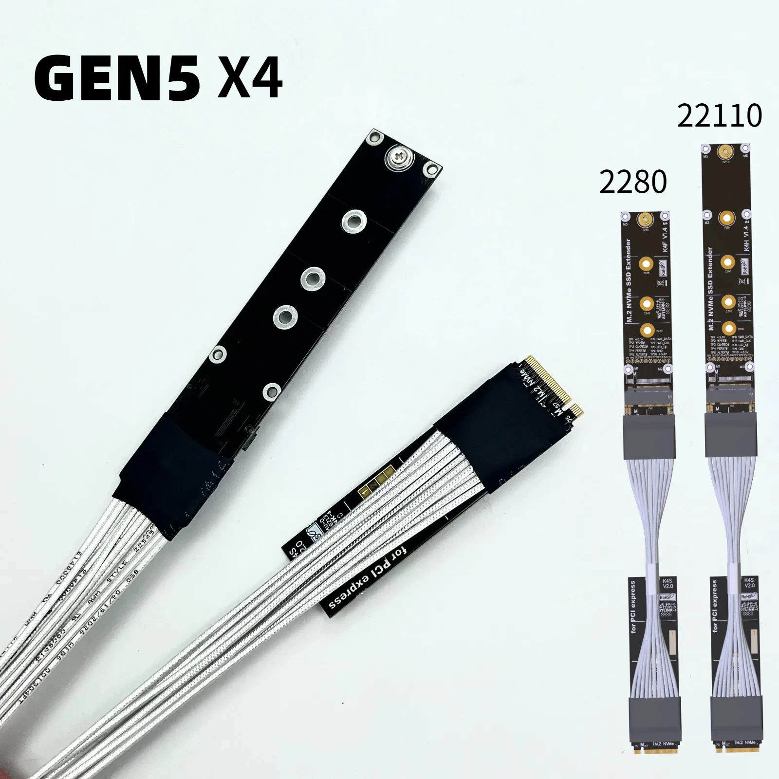 M.2 NVMe SSD Extension Cable Solid Drive Riser Card M.2 To PCIE 5.0 Gen5 Heat-Resistant Wire 5-100CM Bending Lossless For Drones
