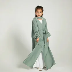 Modest Kaftan Hijab Dresses for Kids Open Khimar Kimono Abaya Dubai Luxury Muslim Sets Islam Kebaya Jalabiya Eid Ramadan Caftan