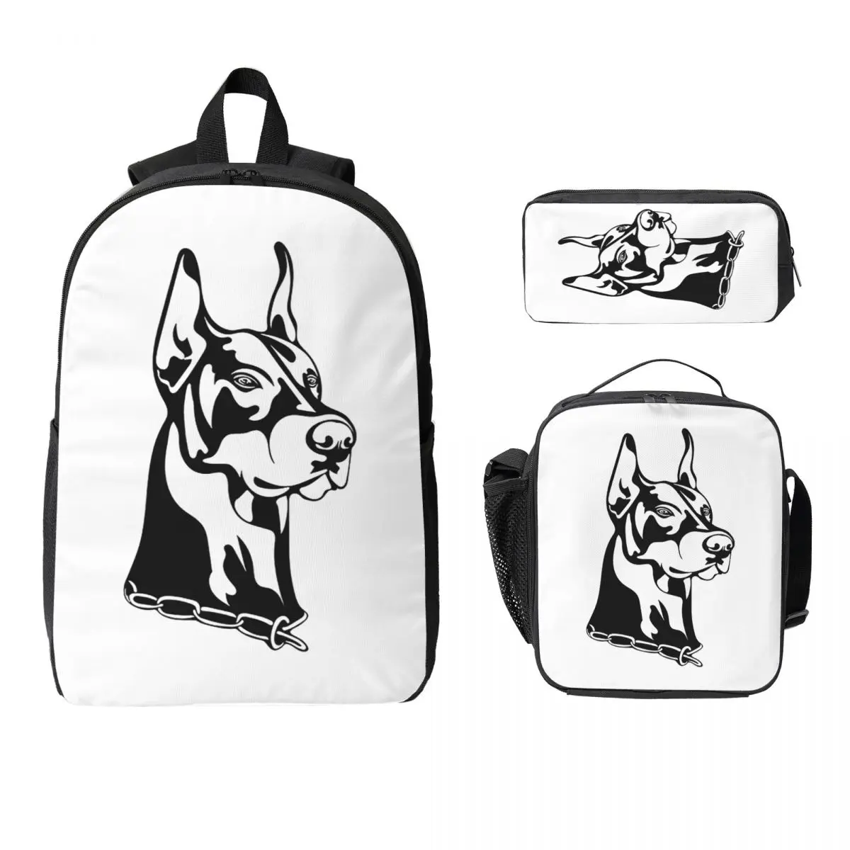 

Doberman Dog Canine Portrait Backpack Boys Girls BookBag School Bag Computer Shoulder Bags 3ps Insulated Lunch Bag Pencil Case