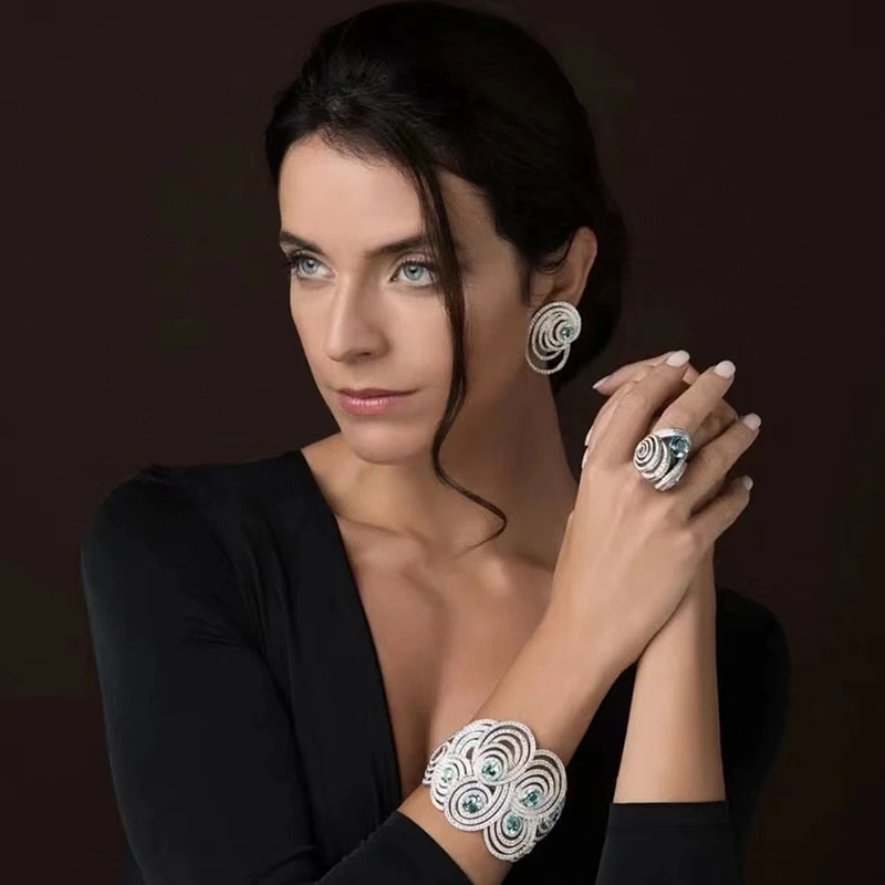 SENYU Twine Hollow Design Big Earring Paved Cubic Ziraonia Luxury Women Party High Quality CZ Dubai Bridal Earrings for Wedding