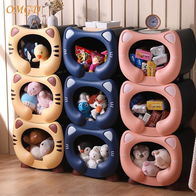 OMGD Kindergarten Toy Storage Box Baby Clothes Organising Box Household Large-capacity Shelves Cartoon Storage Cabinet Bookshelf