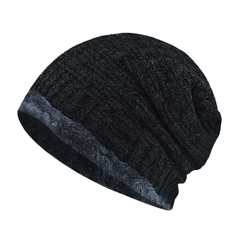 

New Unisex Beanie Hats for Men Women Outdoor Ski Sports Winter Hat Solid Color Decor Plush Fur Lined Warm Knitted Hat