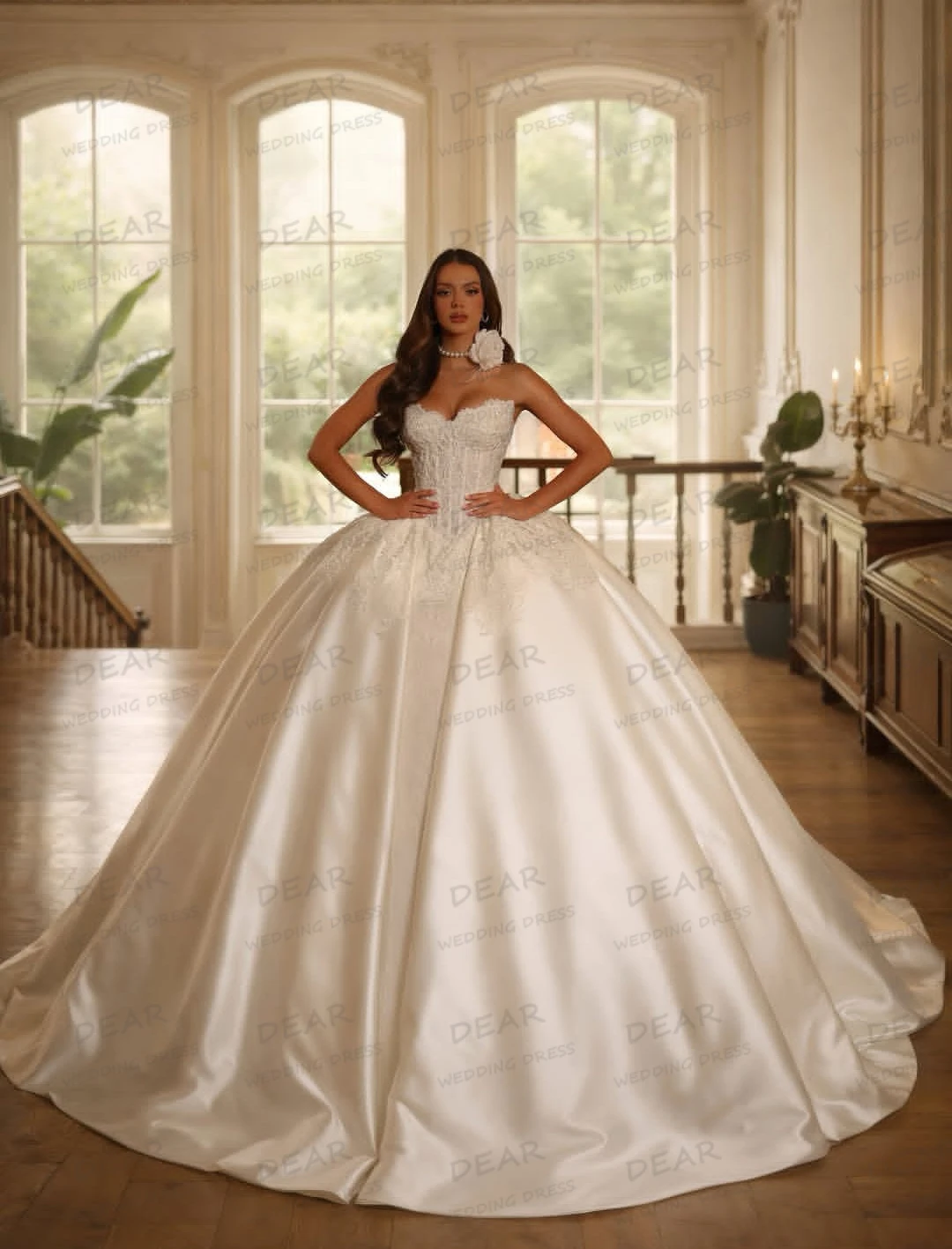 Simple Appliques Wedding Dresses Fluffy Women's Sleeveless A Line Bridal Ball Gowns Sweep Train Vestidos De Novia Customized