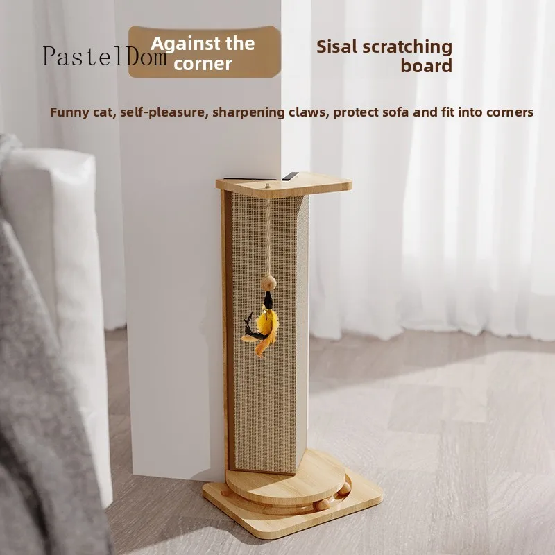Non‑Shedding Sisal Cat Scratching Post Wall Mount Scratch Pad Board with Attached Balls Furniture Protector Pet Toy