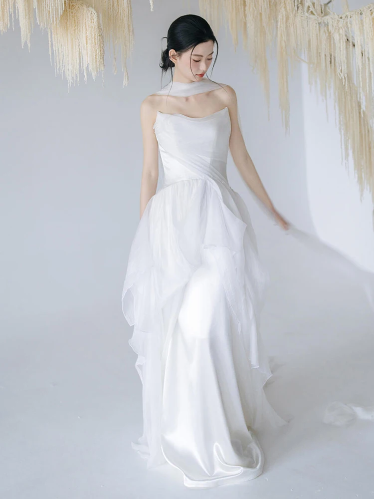 Ele Forest System-vestido de novia de lujo de alta calidad, velo de entrada para invitados de boda, falda larga coreana