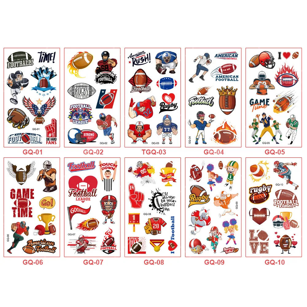 10 pcs Kids Temporary Tattoos Football Soccer Baseball Fan Fake Tattoo Sticker Waterproof Tattoo Hand Arm Foot Tattoo For Child