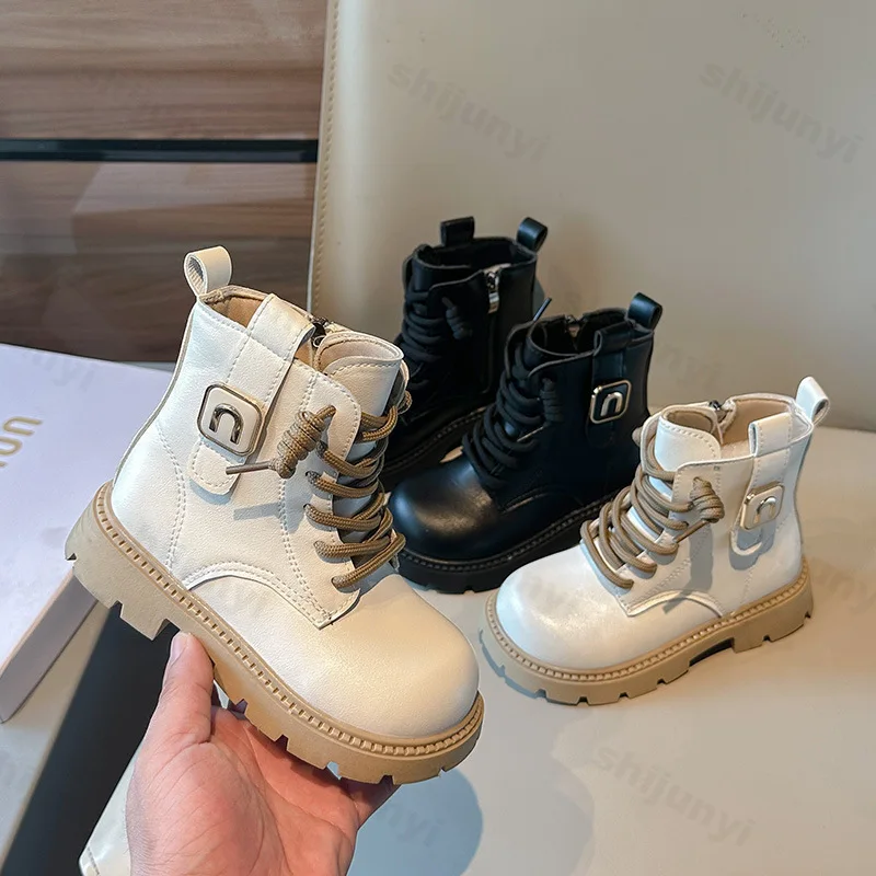 

Children Leather Ankle Boots 2025 Autumn Comfortable Outdoor Fashion Kids Boots Boys Girls Round Toe Student Platform Short Boot