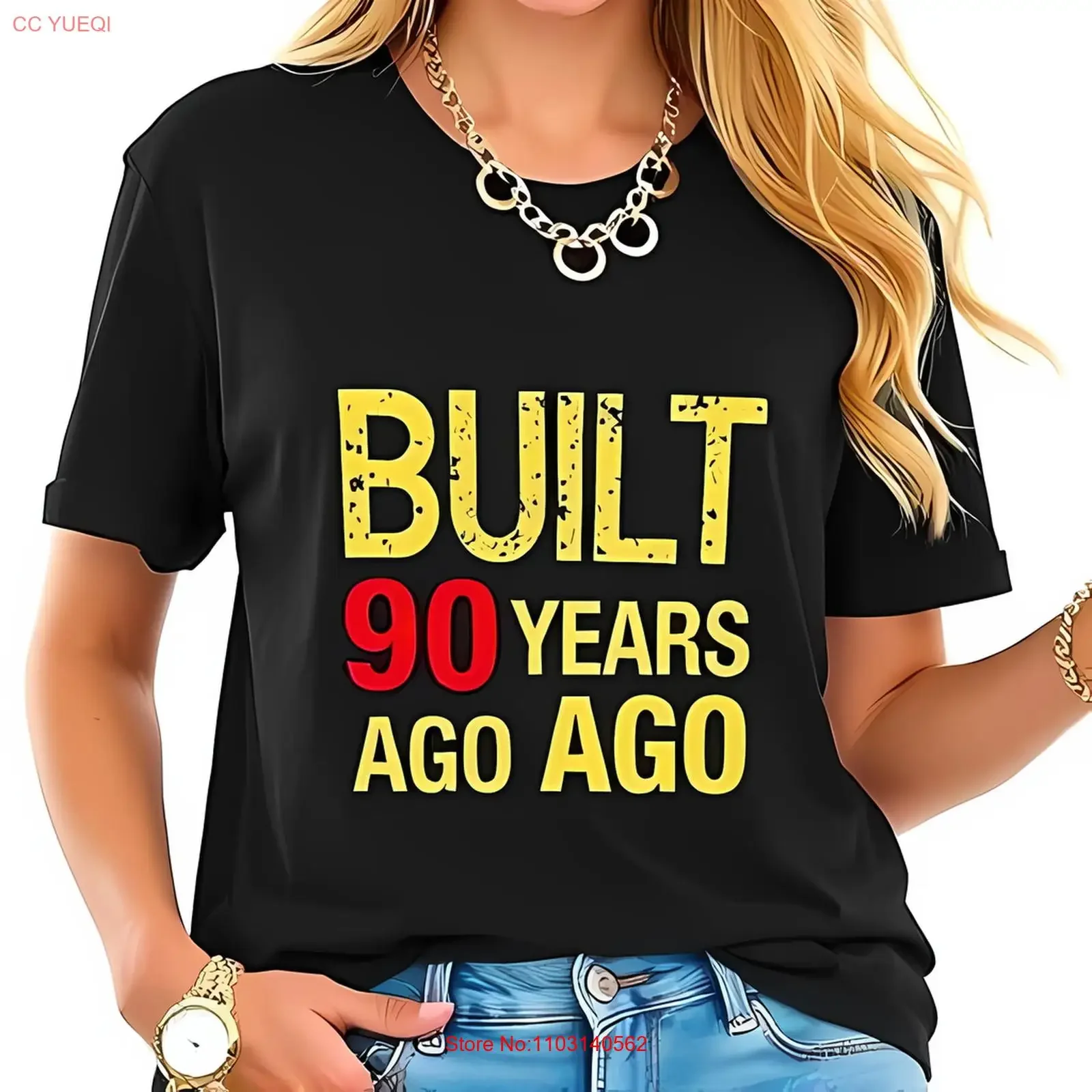 

Женская футболка на 90-й день рождения в винтажном стиле «BUILT 90-летний AGO» Полностью хлопковая винтажная стираная слегка дизайнерская одежда
