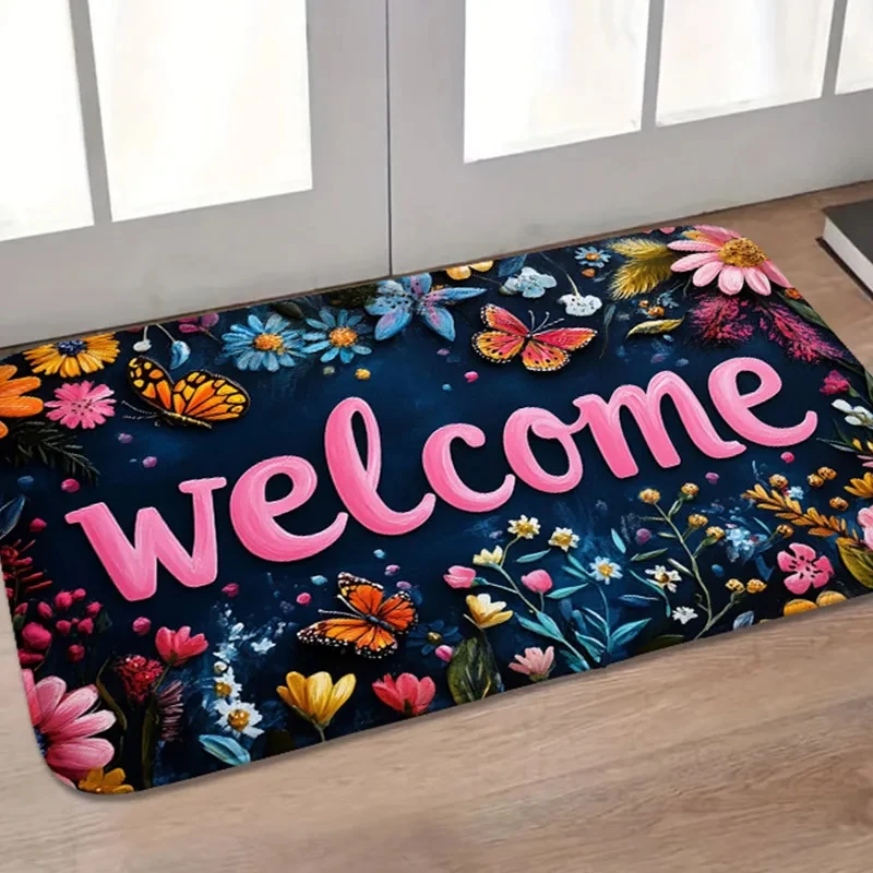 VIKAMA Floral Doormat Machine Washable 50x80 40x60cm Fluffy Warm Soft Entrance Floor Mat for Indoor Outdoor Use