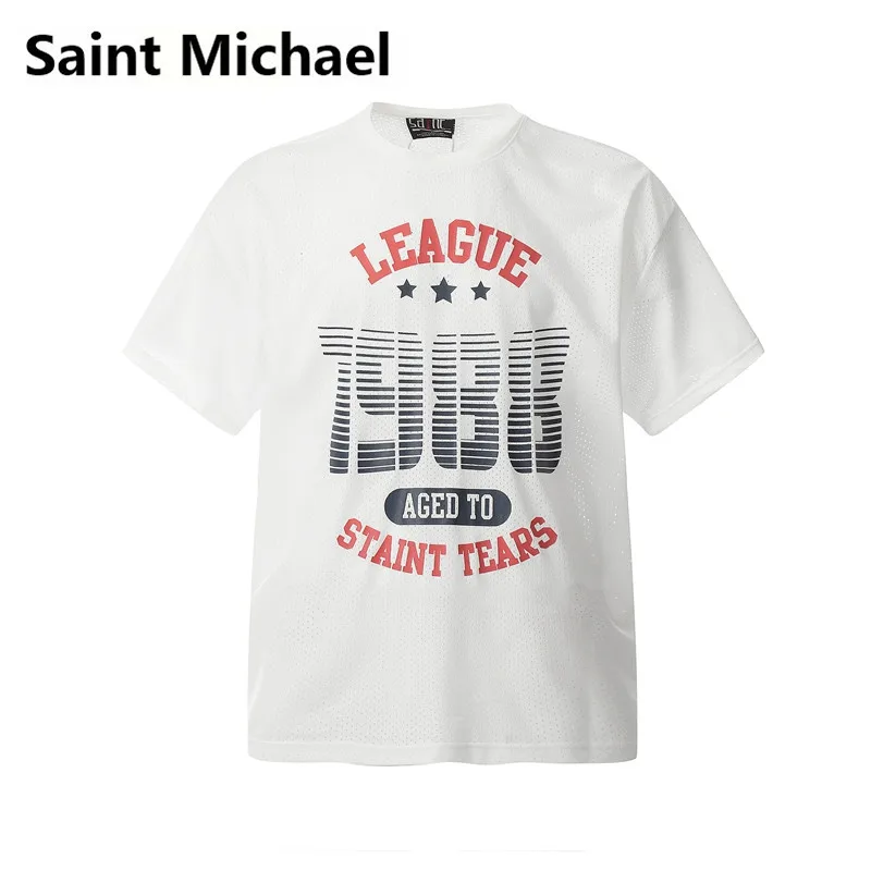 

Saint Michael High Quality Retro High Street Casual Football Sports Breathable Mesh Sunscreen Short Sleeve T-shirt