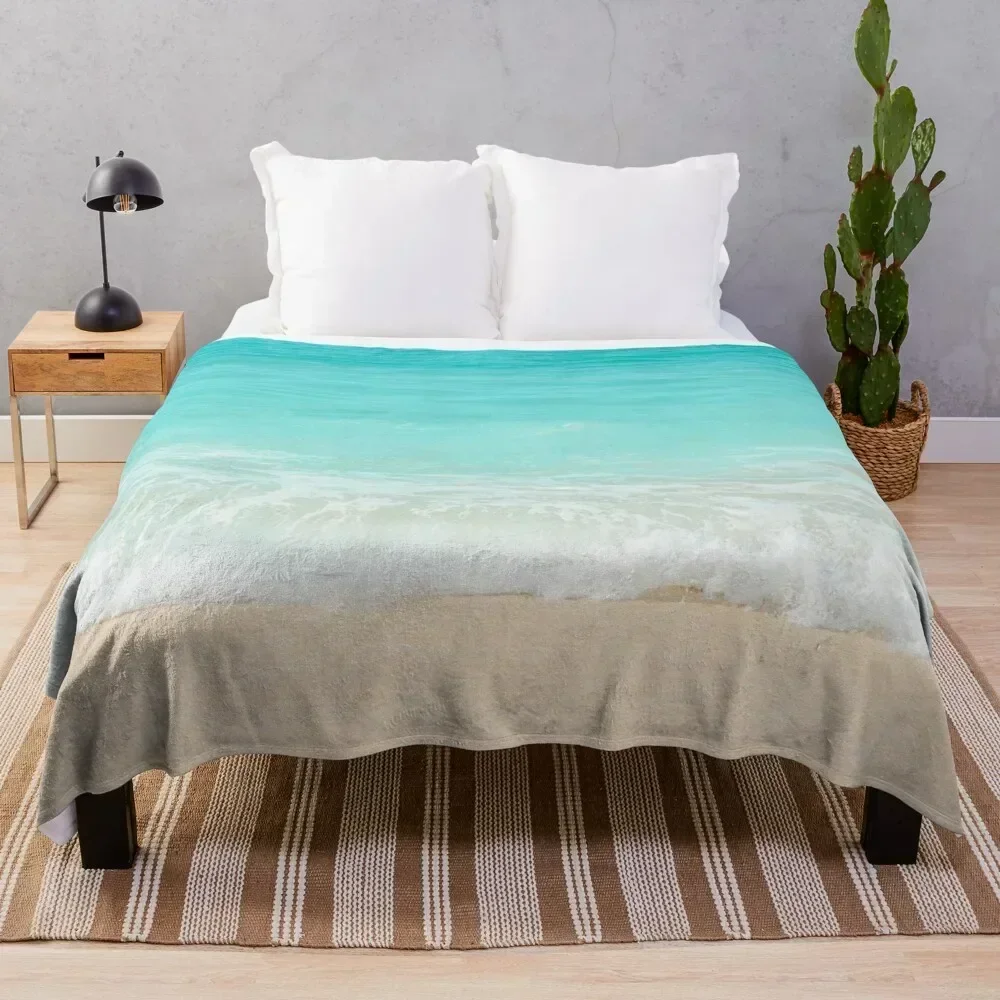 

Bright Blue Calm Ocean Shore Throw Blanket Hairys heavy to sleep Thermal Personalized Gift Blankets