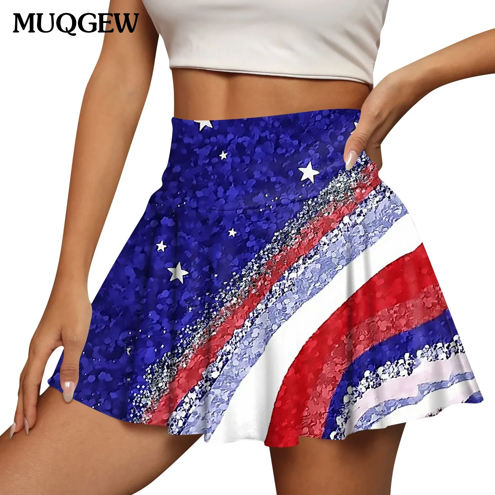 Independence Day American Flag Printed Sports Skirt Lined Workout Running Skirt High Waist Sportswear Skirt Fashion Women Skirts