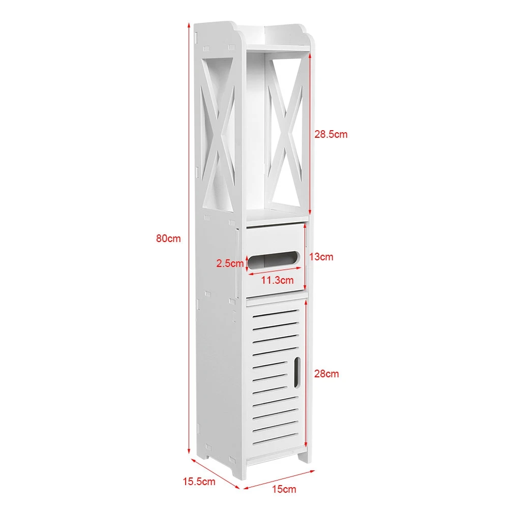 80x15.5x15CM Bathroom Toilet Furniture Cabinet White Wood Cupboard Shelf Tissue Storage Rack image 3