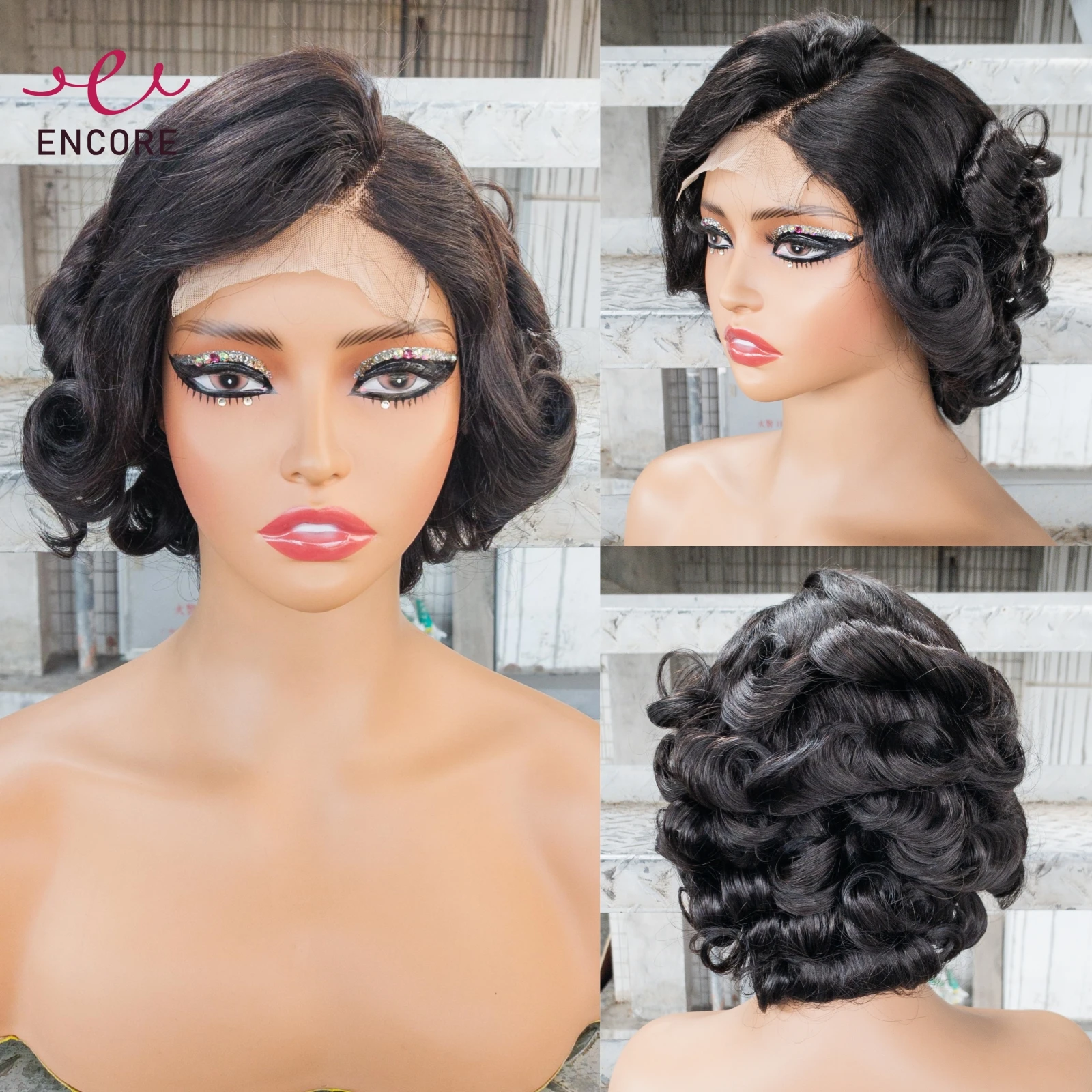 

250% Плотность Упругие вьющиеся человеческие волосы Парики Remy Loose Wave C Часть 4x4 Кружевная застежка Короткие парики Боб Кружевные фронтальные натуральные вьющиеся парики