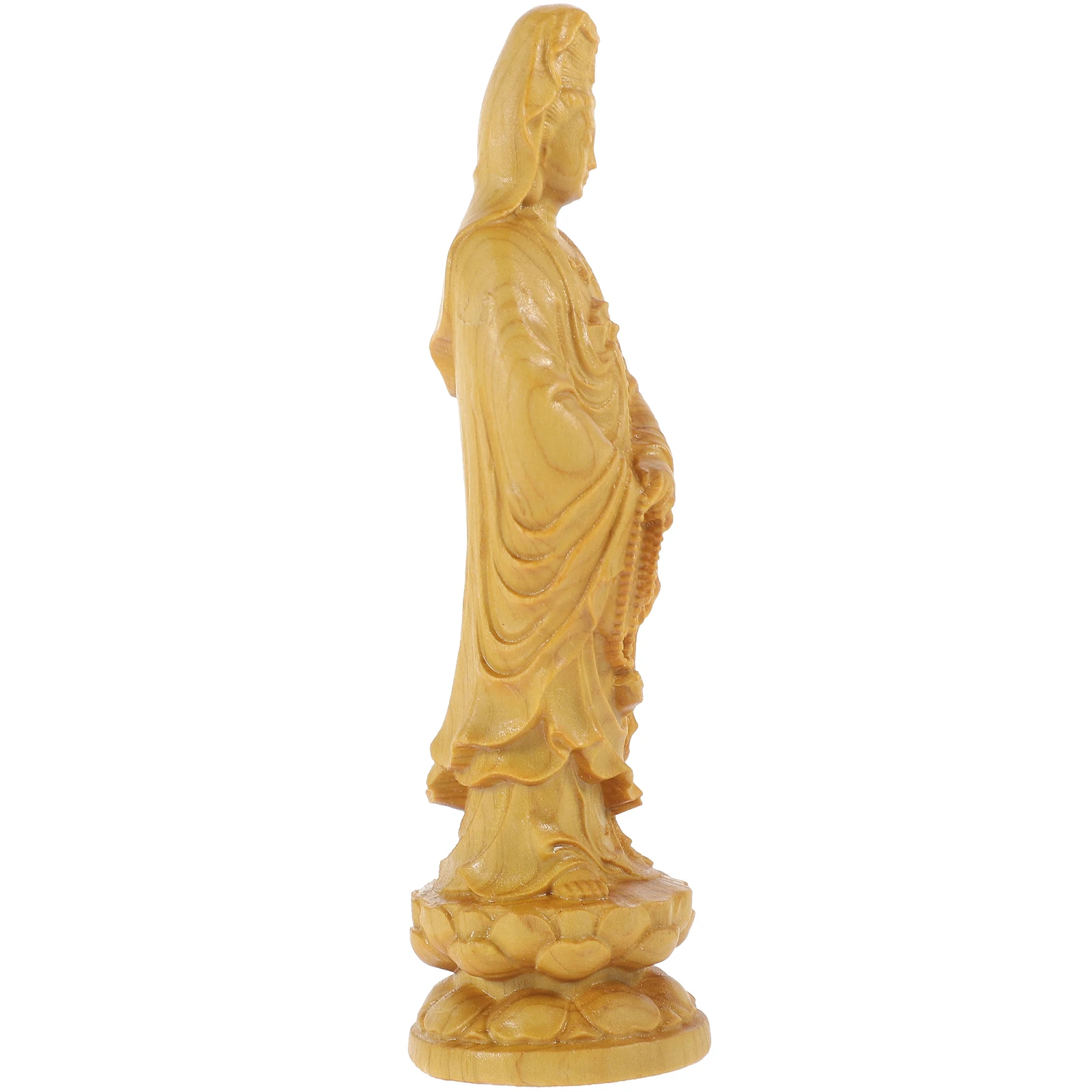 

Wooden Guanyin Statue 12cm Buddha Home Office Desk Retro Avalokitesvara Carvings Detailed Modeling Not Easy Knock