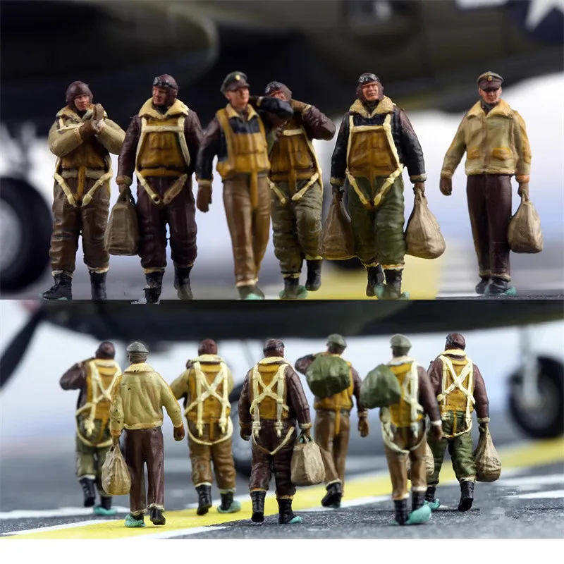 1-72-スケールモデル樹脂塗装済み-7-個米国爆撃機飛行隊パイロット兵士アクションフィギュア-diy-シーンアクセサリーコレクションディスプレイおもちゃ