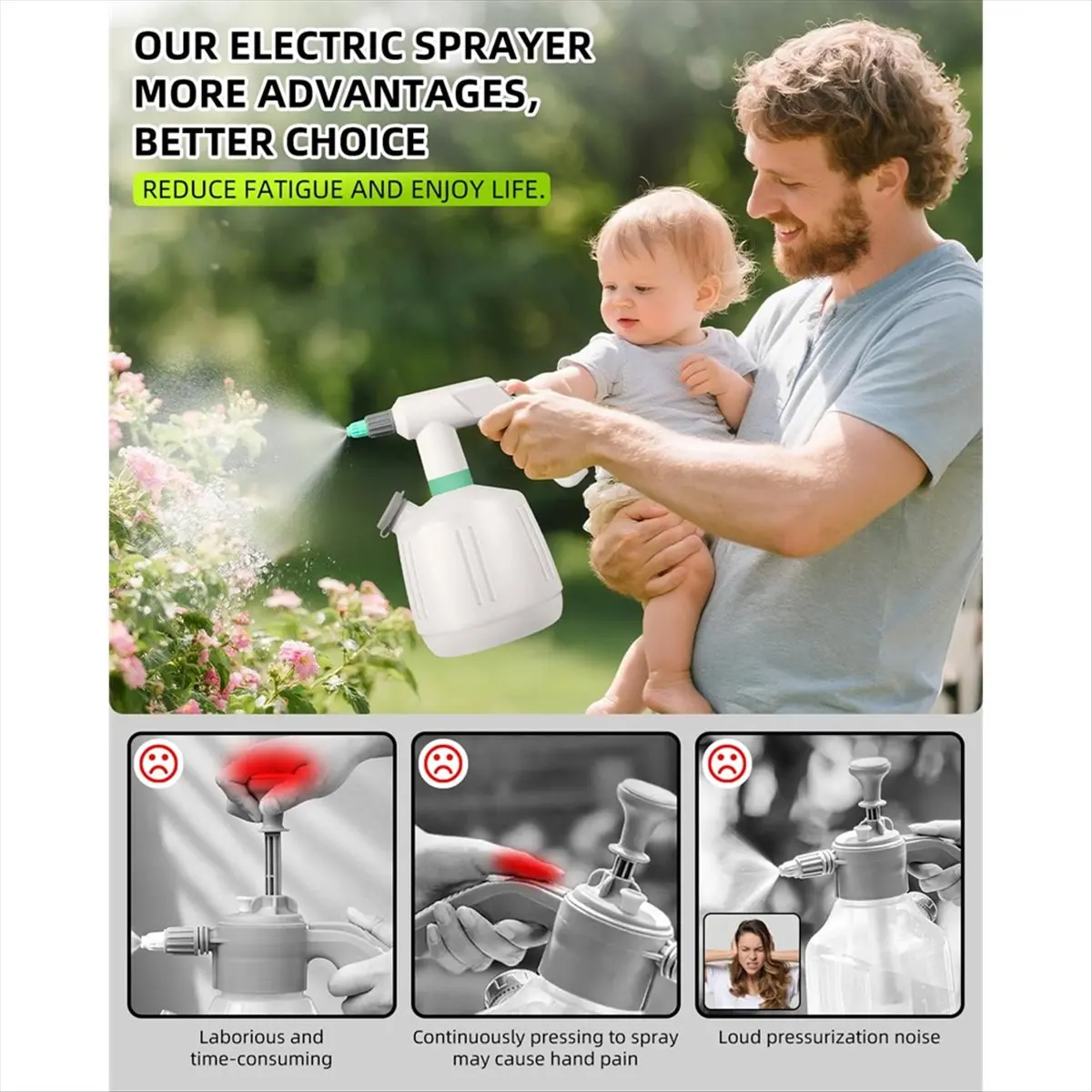 Cordless Electric Sprayer-2L Rechargeable Electric Sprayer Bottle,Portable Sprayer,Multi-Use for Cleaning,Watering