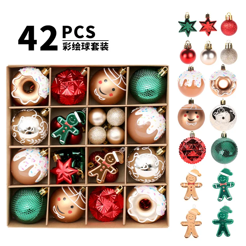 

42pcs/set Christmas Ball Festive Decoration Box Red Green Gold Boutique Electroplated Painted Ball Christmas Tree Pendant Gift