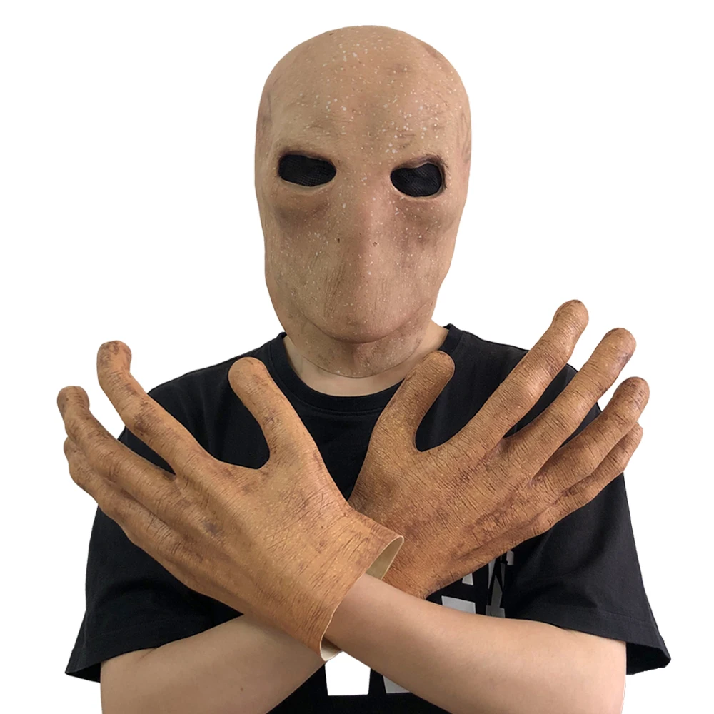 Creepy Slenderman Mask Gloves Cospaly Horror Faceless Man Alien Skull Latex Hand Helmet Halloween Carnival Party Costume Props