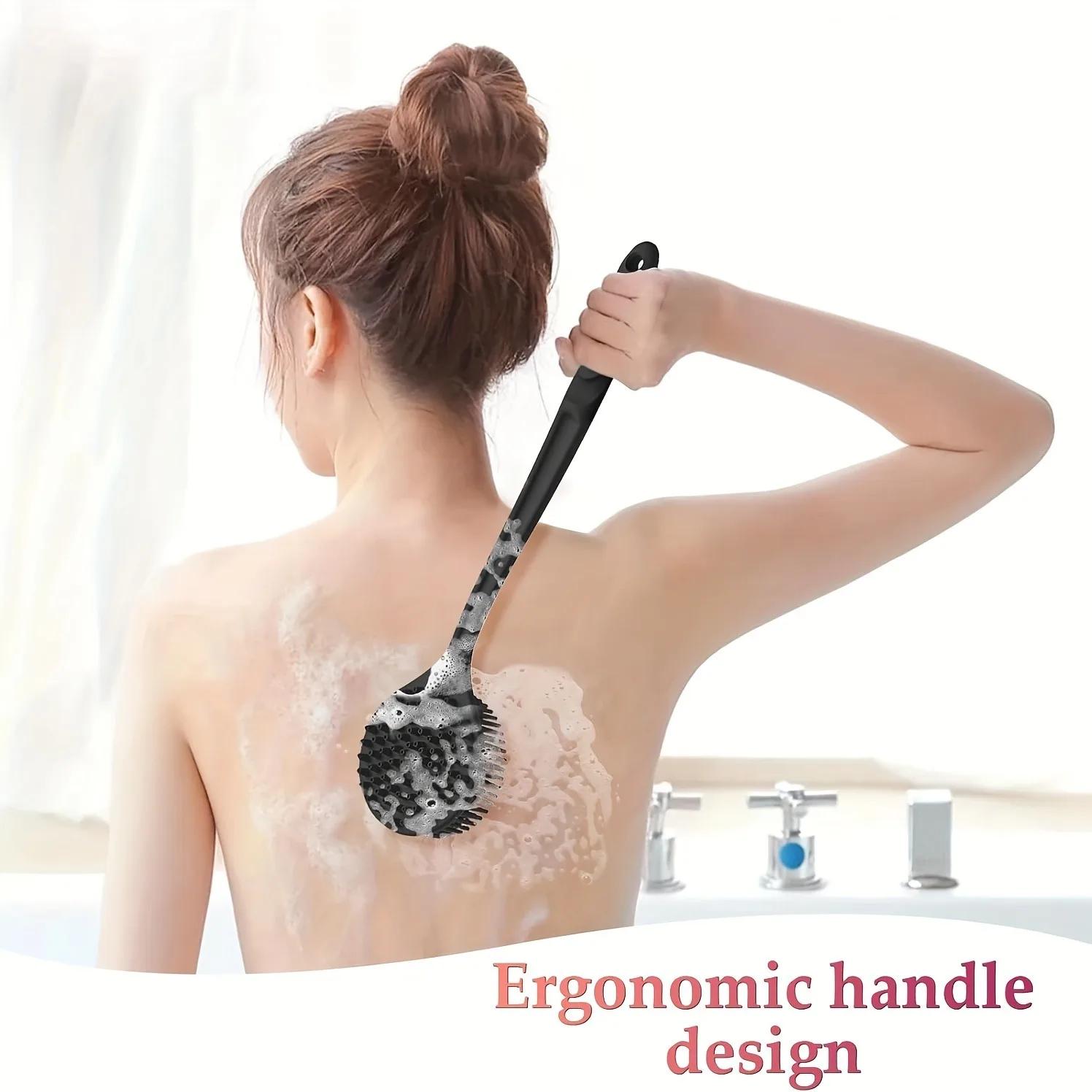 Long Handle Back Scrubber Brush - Exfoliating Body Brush for Shower, Bath & Spa | Soft Skin Massager for Men/Women