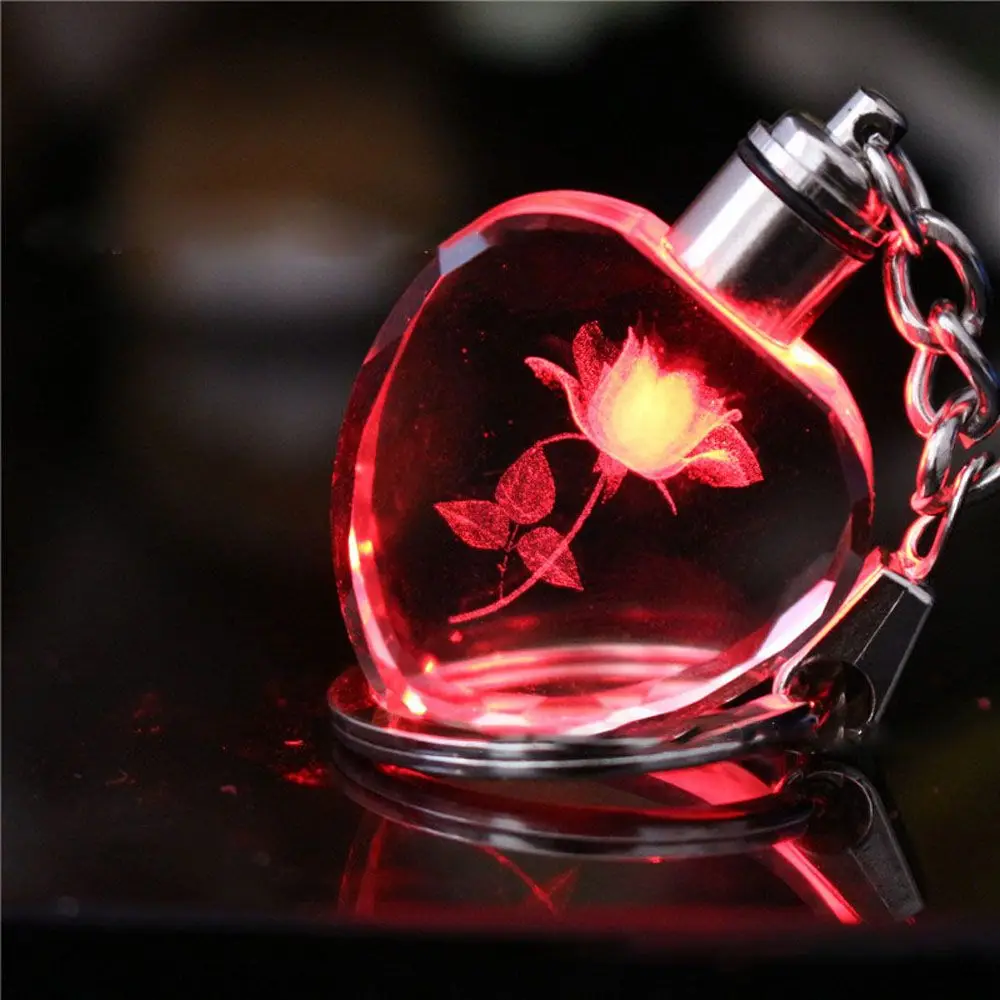 

Crystal Lover LED Light Shape Love Heart Rose Flower Key Chain Keyfob Fashion Accessories Key Ring