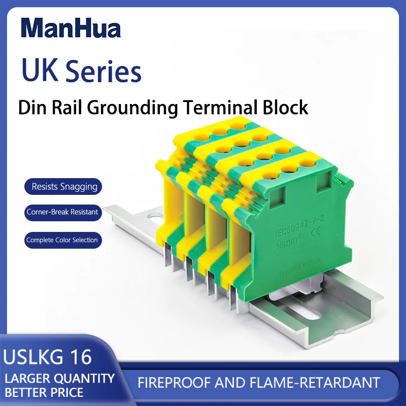 ManHua 10Pcs USLKG16 DIN Rail Terminal Blocks Universal Class Connector Screw Type Ground Universal Connector for Electronics