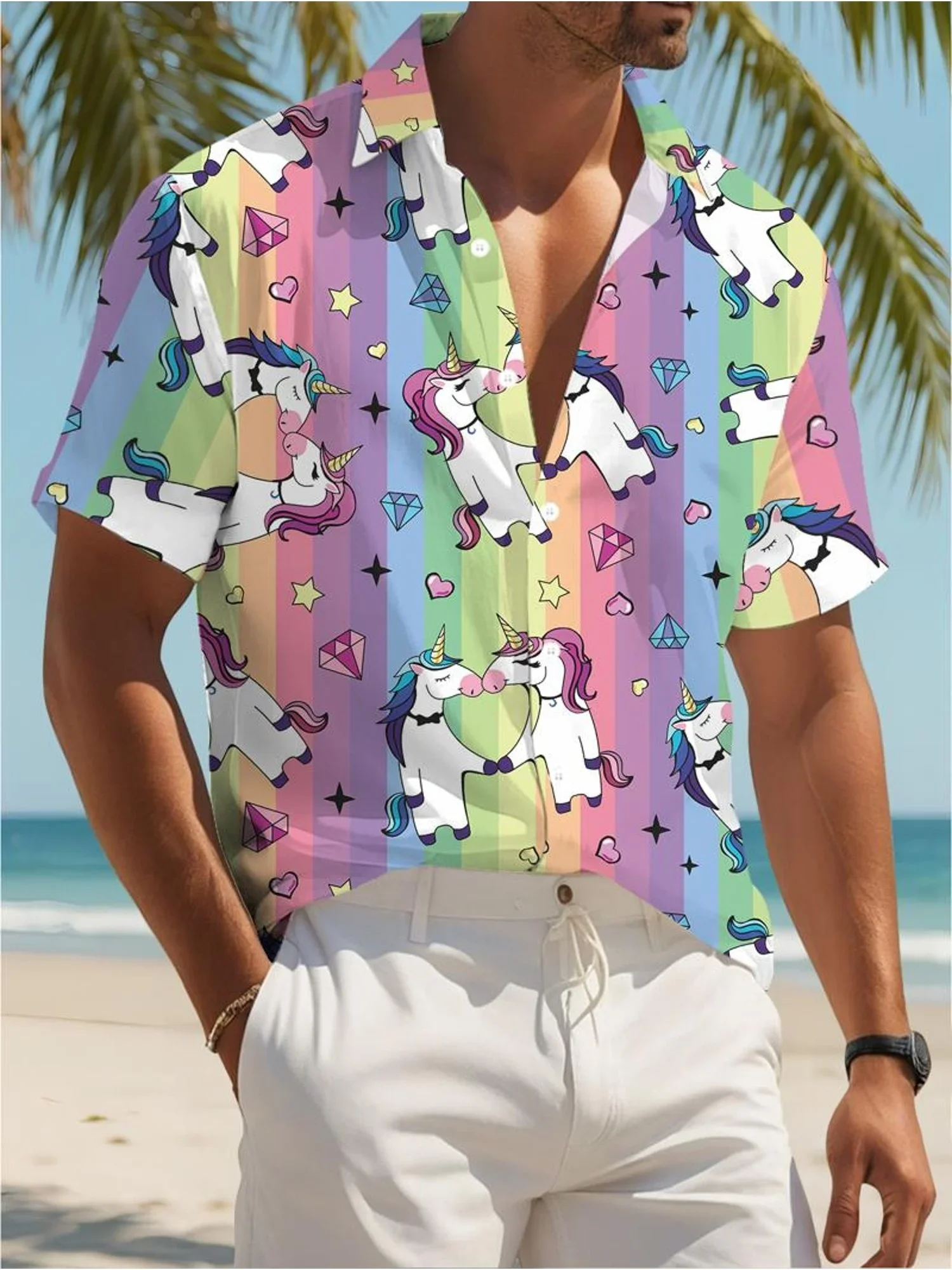 

Summer Fashion Hawaiian Shirt For Men Man Short Sleeve Casual Tropical Print Lightweight Breathable Party Shirts