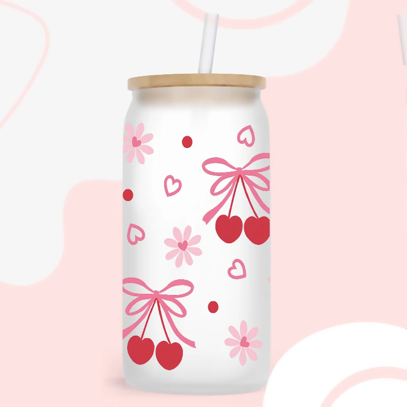 3D UV DTF Fruit Cherry Printed Transfers Stickers 16oz Cup Wraps For DIY Glass Ceramic Metal Leather Etc. D30509