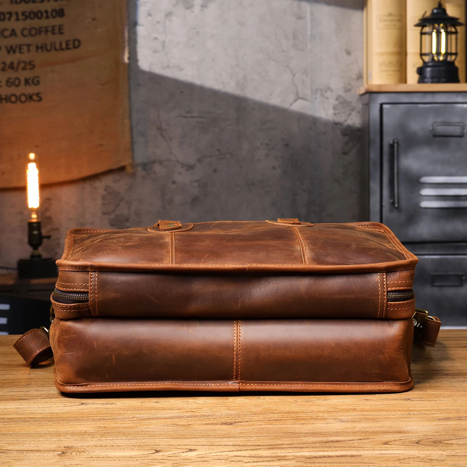S.WORKER Neues Design Vintage Echtleder Herren-Aktentasche Laptop-Tasche Große Kapazität Rindsleder Business-Tragetasche Handtasche für Männer – Detail 12