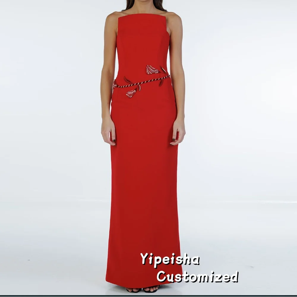 

Customized Red Satin Mermaid Appliques Formal Prom Dress Off Shoulder Strapless Bespoke Occasion Gown Long Evening Dresses