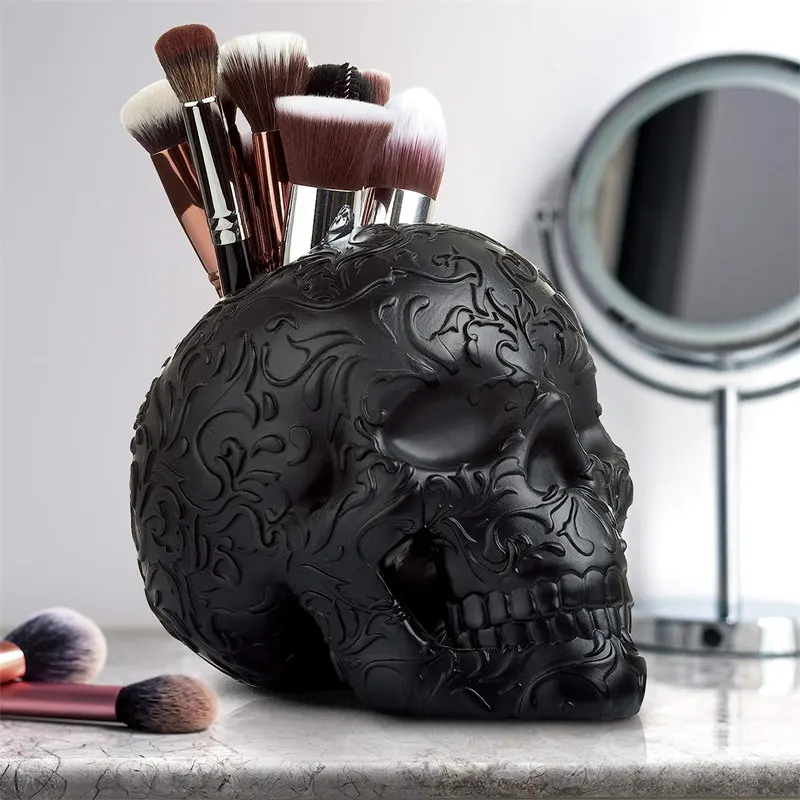 

Skull Pen Holder Resin Craft Cosmetic Brush Holder Halloween Home Desktop Ornaments Halloween Decoration Party Supplies