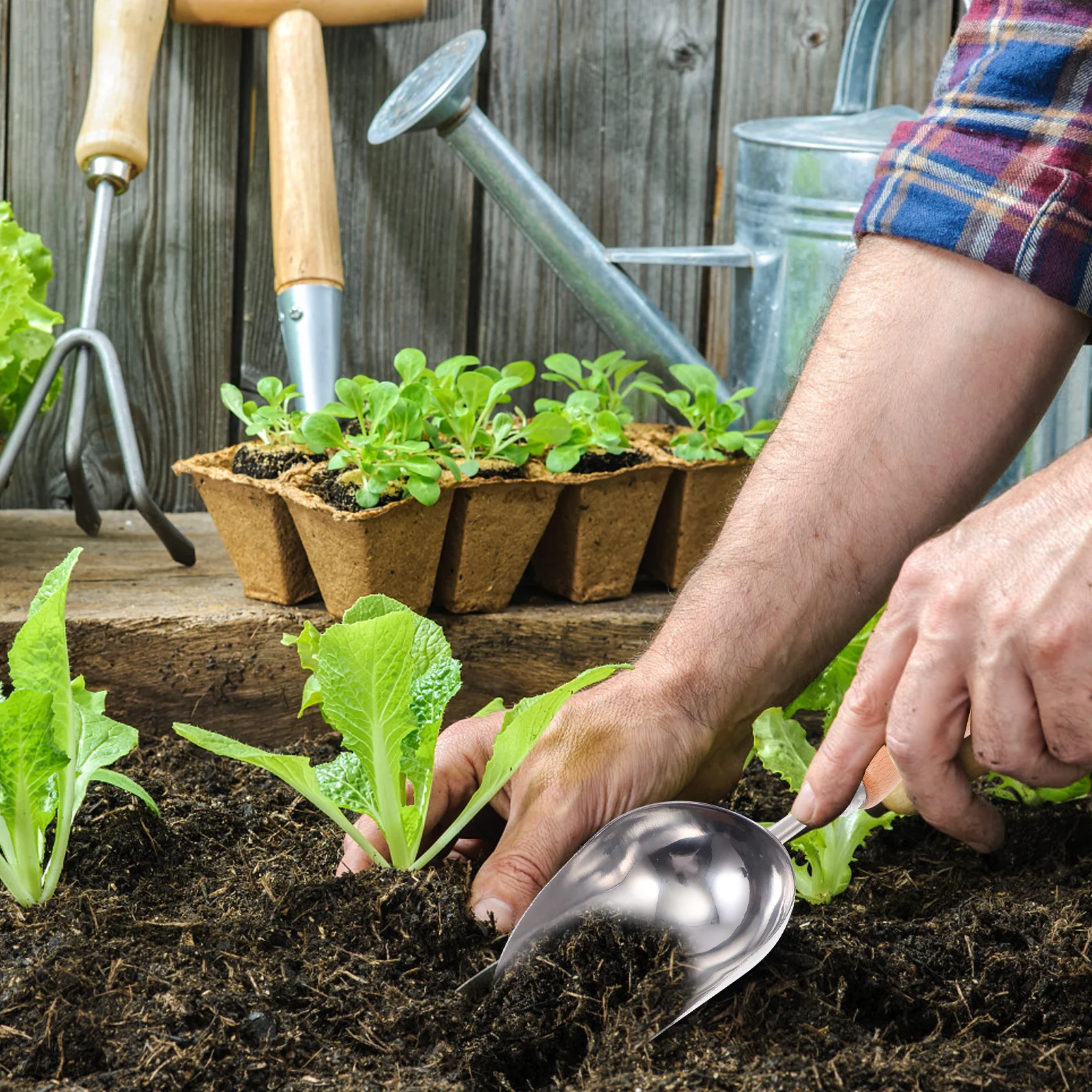 

1Pcs Planting Shovel Stainless Steel Wood Handle Multi-Purpose Garden Tool for Soil Loosening Weeding Transplanting Succulent