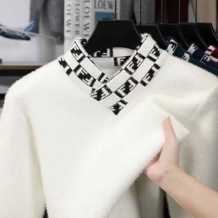 

Новый осенне-зимний мужской свободный вязаный свитер из норкового вельвета с высоким воротником, комфортный и мягкий, Ciwalk Faion