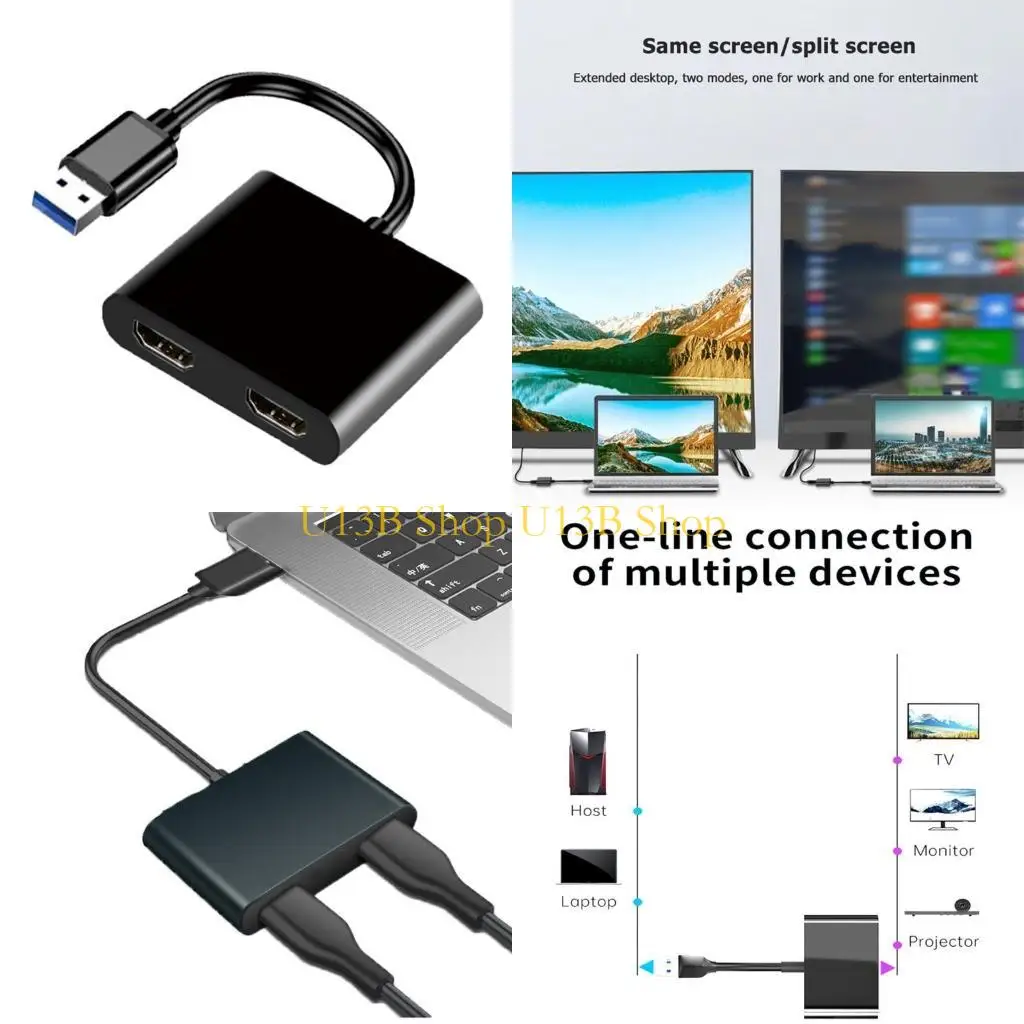 

U13B 3 в 1 USB 3,0 к двойному HDMI-совместимому адаптеру для концентратора станции док-станции для телефона.