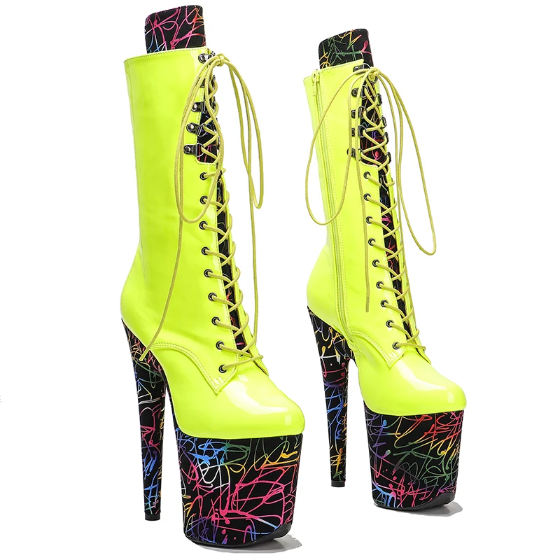 Leecabe 20CM/8Inch PU upper  lady fashion  boots   for  party  Platform  High Heels Pole Dance boot