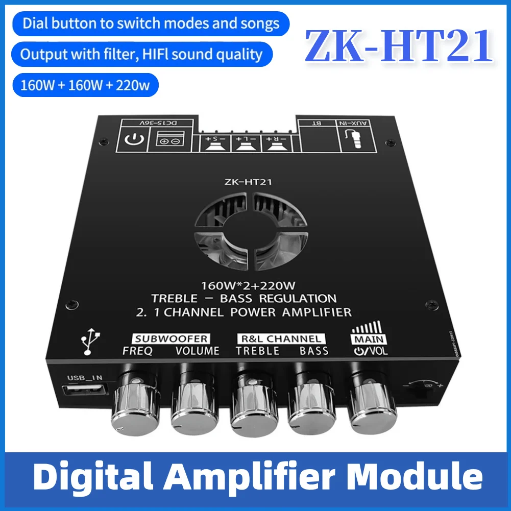 ZK-HT21 Amplifier Board Module with Subwoofer TDA7498E DC15-36V 160WX2+220W AUX/USB Input 2.1 Channel HiFi Bluetooth-Compatible