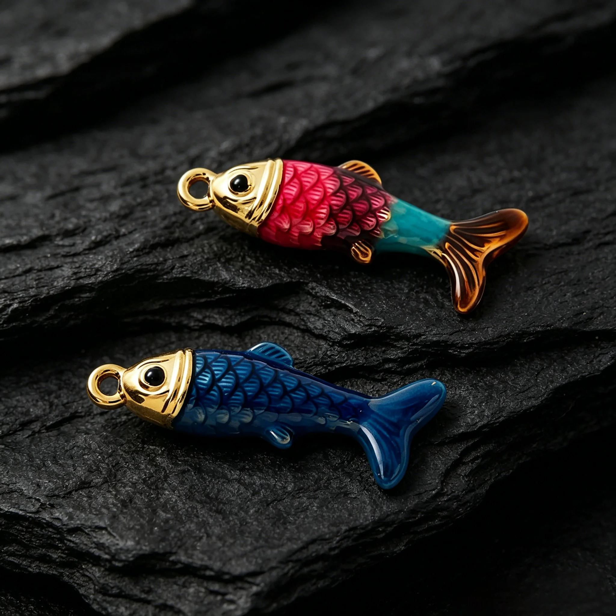 2 Stück Ozean-Anhänger, emaillierte fischförmige Edelstahl-Anhänger für DIY-Halsketten, Ohrringe, Schmuckherstellung, Bastelbedarf – Detail 6