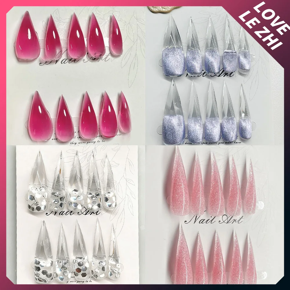 10 Stück Coole Glänzende Drachenklauen in Hellrosa, Katzenklauen-Nagelkunst, Fortgeschrittene Einfachheit, Glitzerpuder, Aufklebenägel, Party-Accessoires