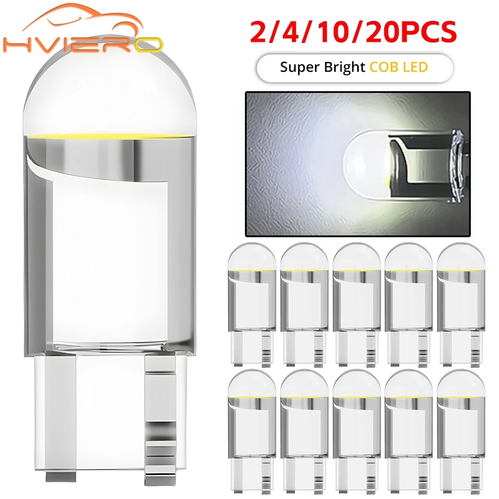 2/4/10/20pcs Car Wedge License Plate Lamp T10 Glass Dome Reading Turn Signal Lights Cob Led Steering Brake Bulbs DC 12V W5W 194