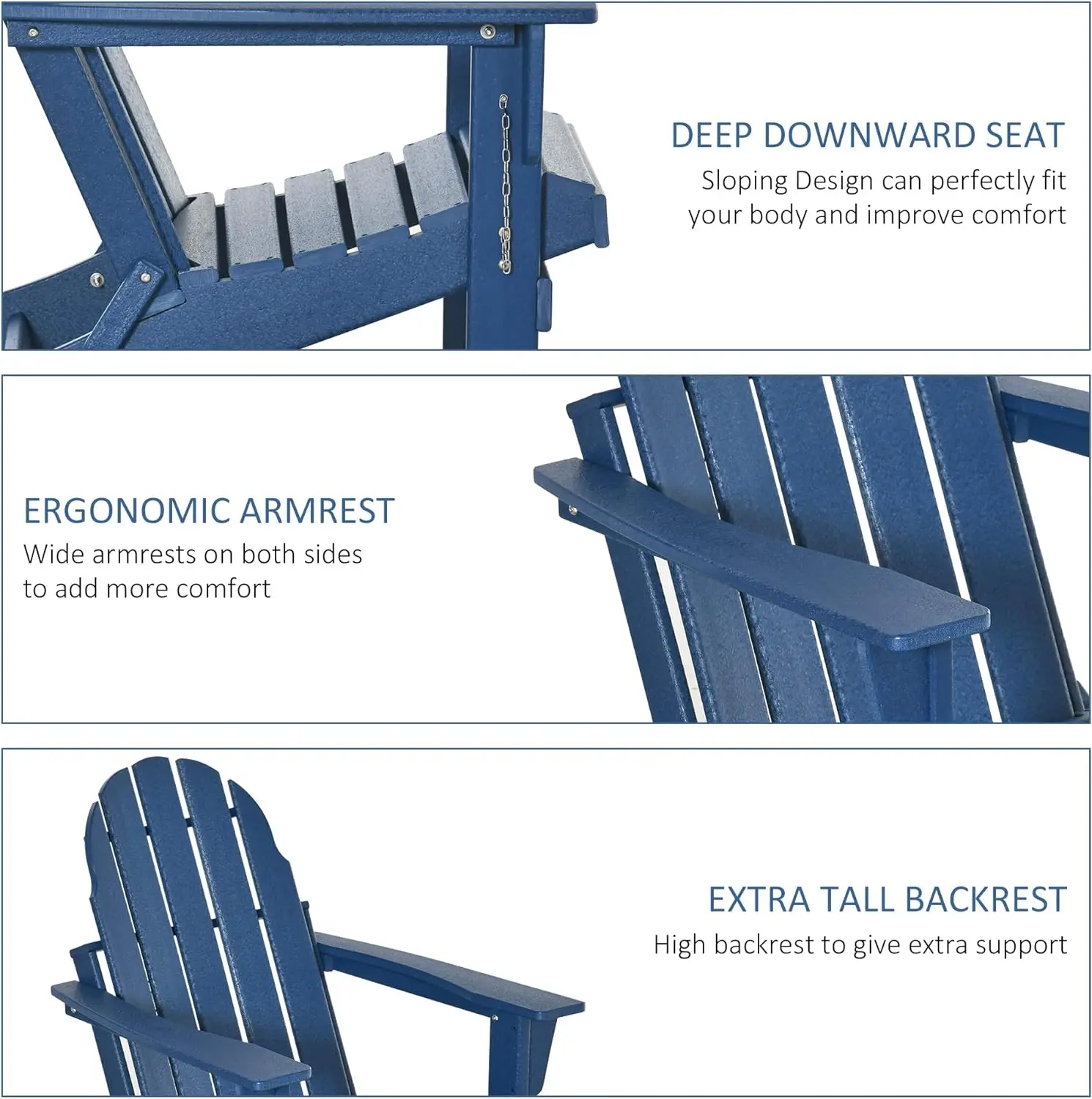 Folding Adirondack Chair, HDPE Fire Pit Chair, Weather Resistant Outdoor Chair for Patio, Garden, Backyard, Lawn