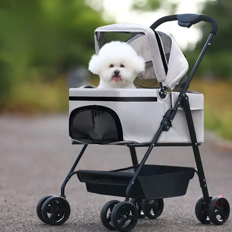 Outdoor Foldable Pet Stroller 4-Wheel Dog Travel Pushchair Jogger with Storage Basket for Puppy and Cat Pet Jogger