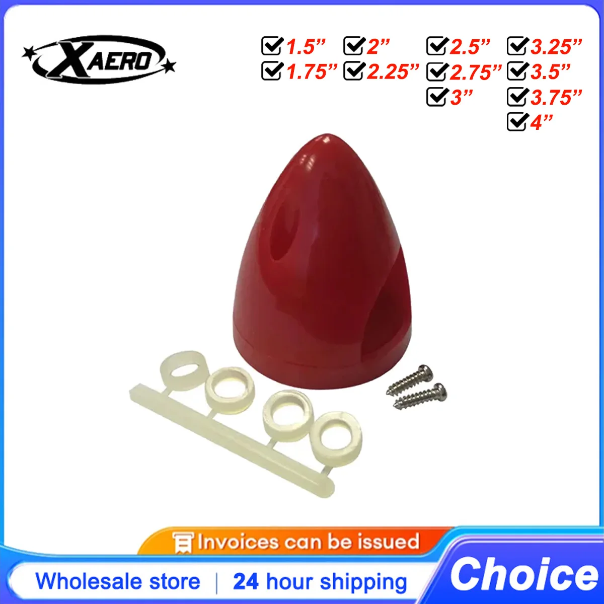 

XAERO 1.5-4 Inch RC Airplane Propeller & Spinner Set 2 Blade Red Nylon Plastic Round Tip Spinner Replacement Parts