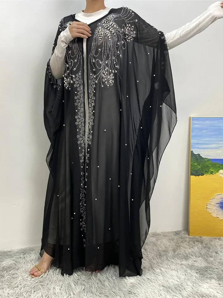 African Women Eid Muslim Abaya Hooded Dress Ramadan Morocco Cardigan Diamonds Abayas Dubai Kaftan Islam Long Robe Pearls Arab