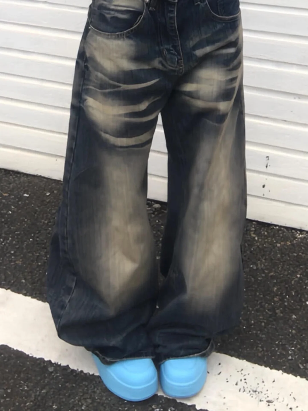 

Винтажные женские джинсы с эффектом потертости, свободного кроя, с высокой талией, широкими штанинами, повседневные, летние, зауженные, в американском стиле, синие, из денима